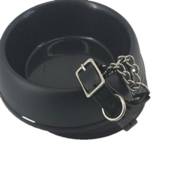 2 dog bowls and a leather choker collar - Picture 1 of 8